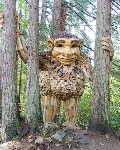 Issaquah Troll art installation on a trail